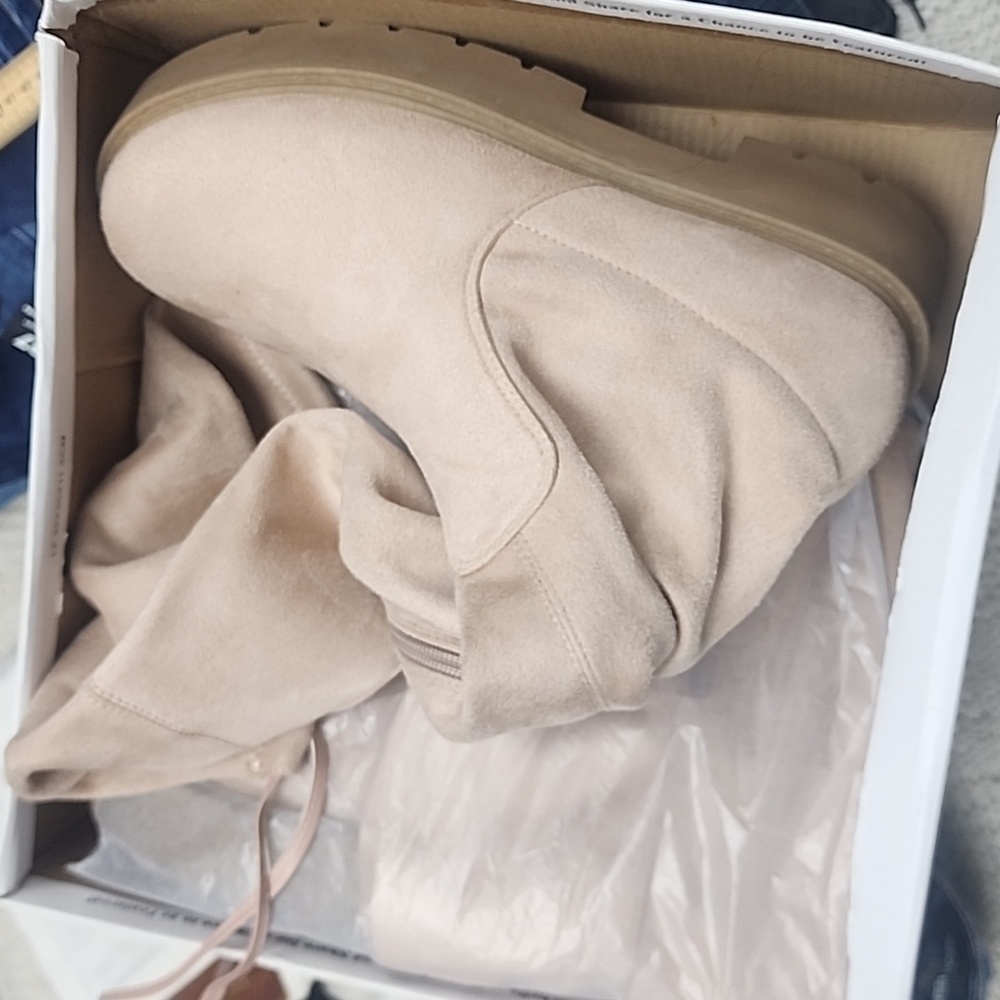 Brand New Beige Suede Over The Knee High Boots